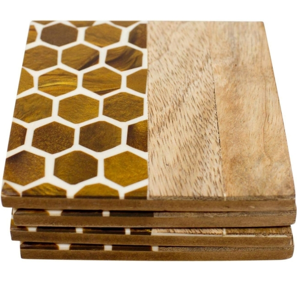 The Boston Warehouse Set of 4 Square Honeysuckle Homestead Resin & Wood Coasters - Picture 4 of 15